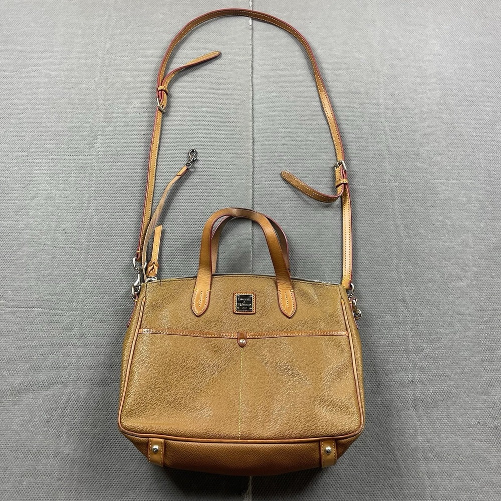 Dooney & Bourke Pebble Grain Small Daniela Satchel Caramel Crossbody Handbag See